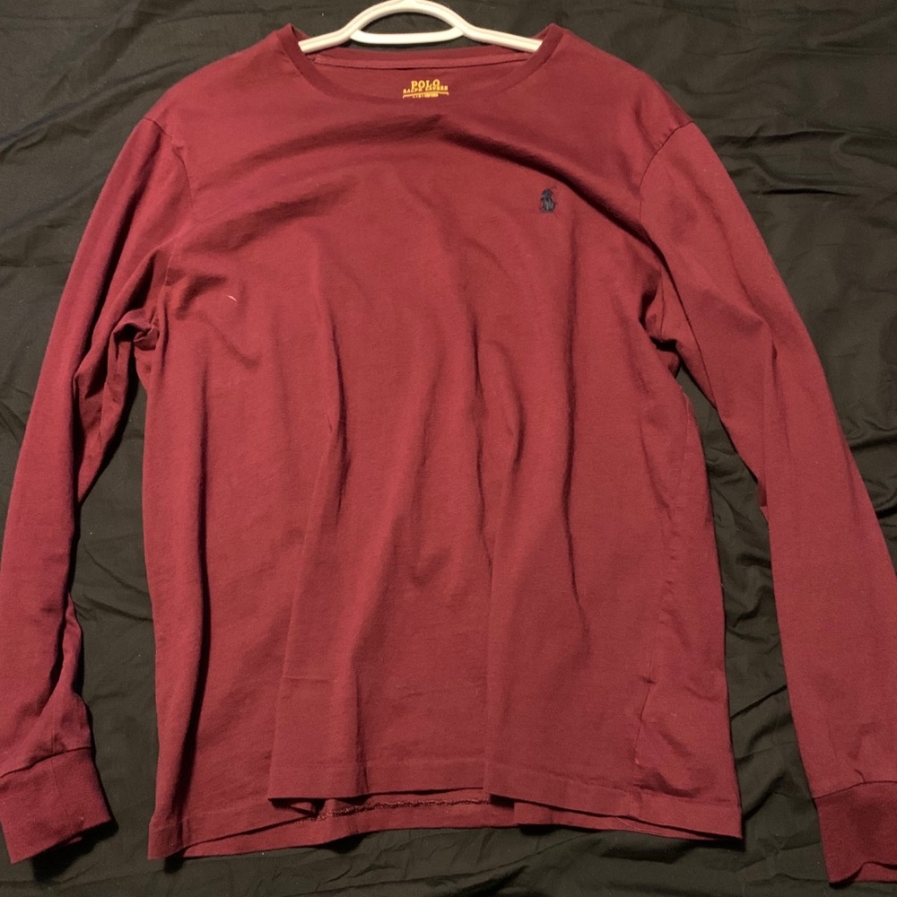 Maroon Long Sleeve Polo T Shirt